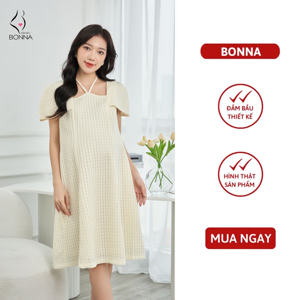 Đầm bầu dự tiệc BONNA dáng suông A phối tay cáo cắt xẻ lạ mắt