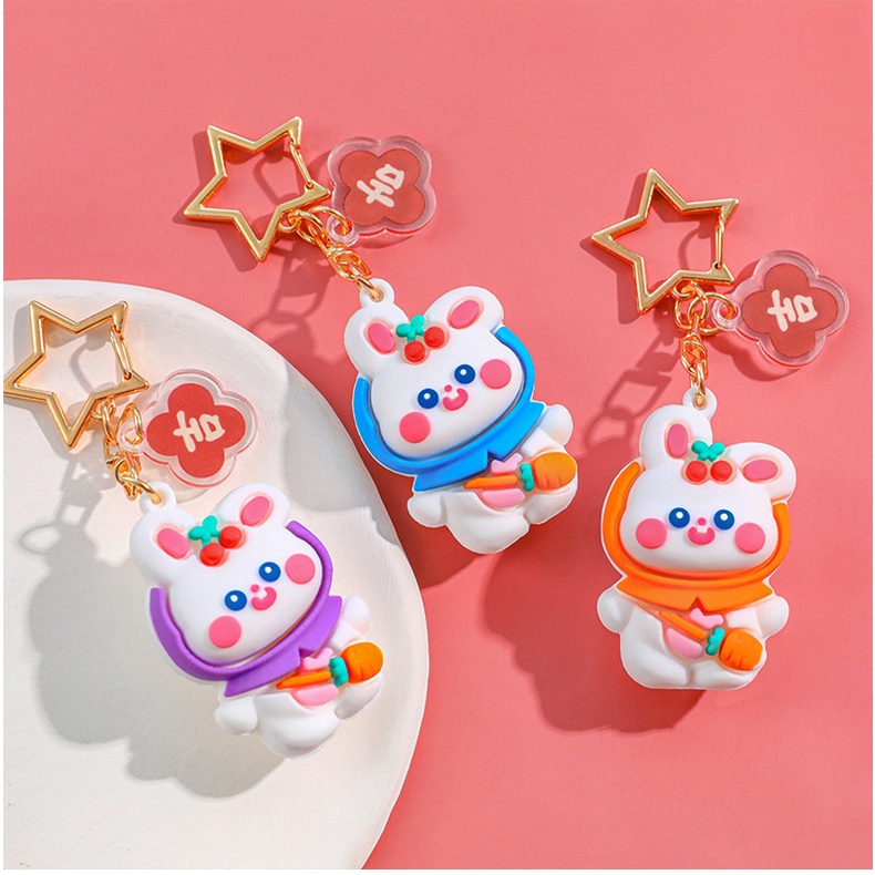 Móc Khóa Silicon Ba Chiều Hình Thỏ Cherry Hoạt Hình Dễ Thương Trang Trí Túi Xách / Ba Chiều diy Dành Cho Học Sinh