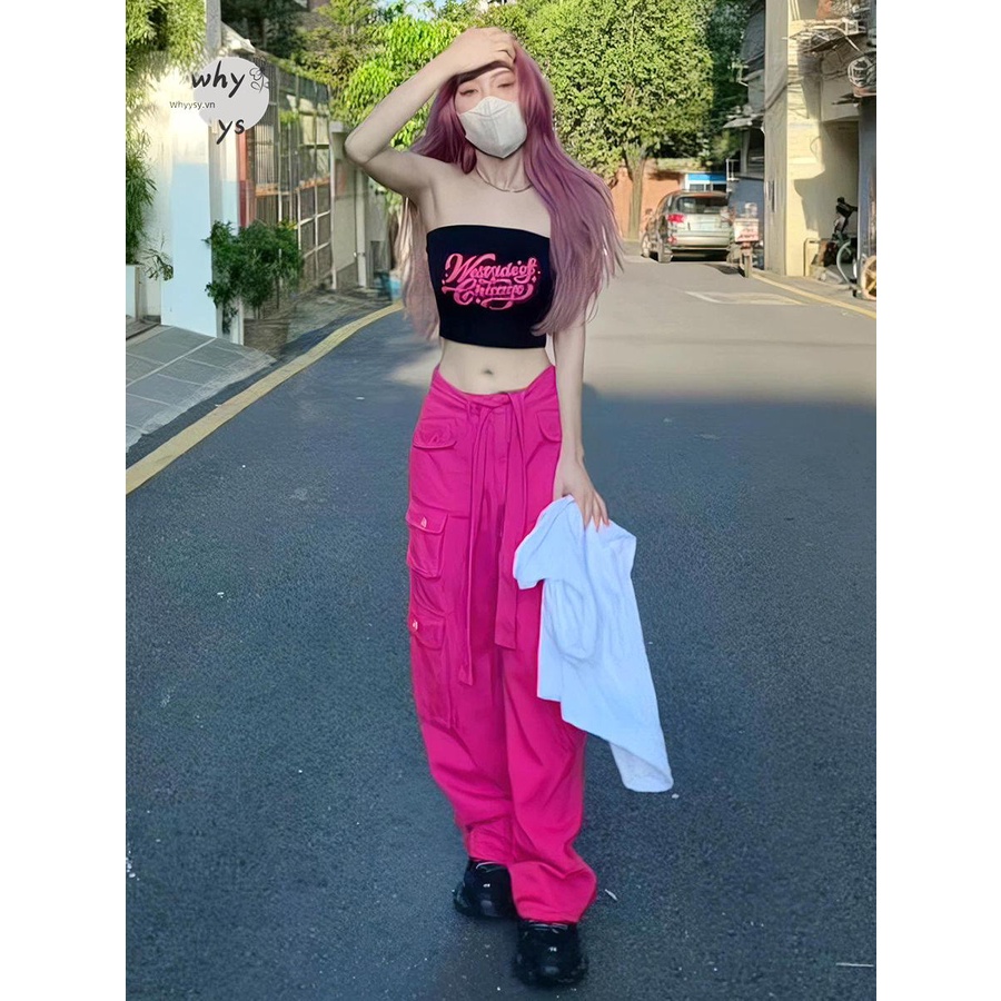 Quần Yếm Denim Lưng Cao Ống Rộng Phong Cách Hip Hop Đường Phố Cá Tính Cho Nữ