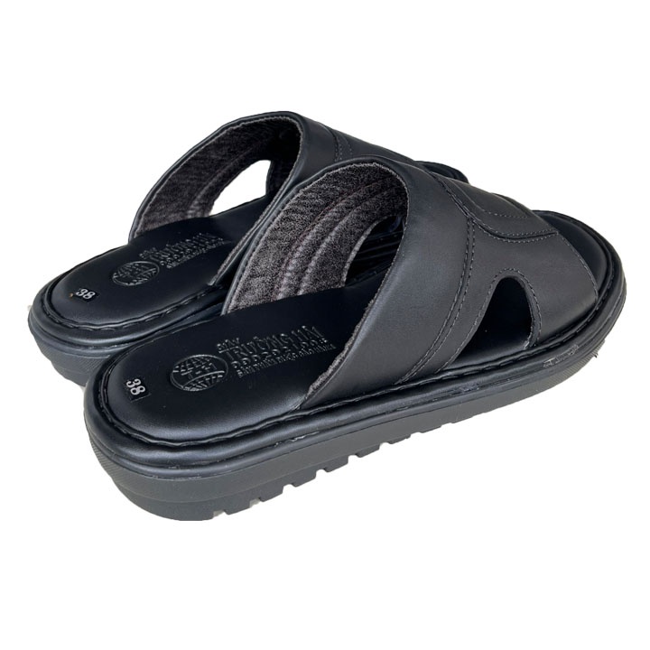 Dép da bò nam đế cao 3cm quai ngang Trường Hải đế cao su không trơn DN125