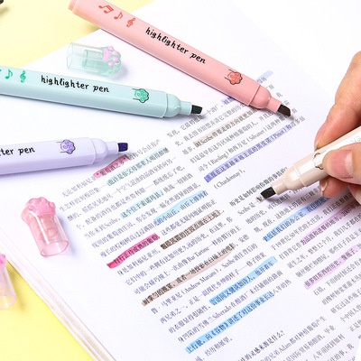 Set 6 Cây Bút Dạ Quang Hình Chân Mèo Dễ Thương Cho Học Sinh