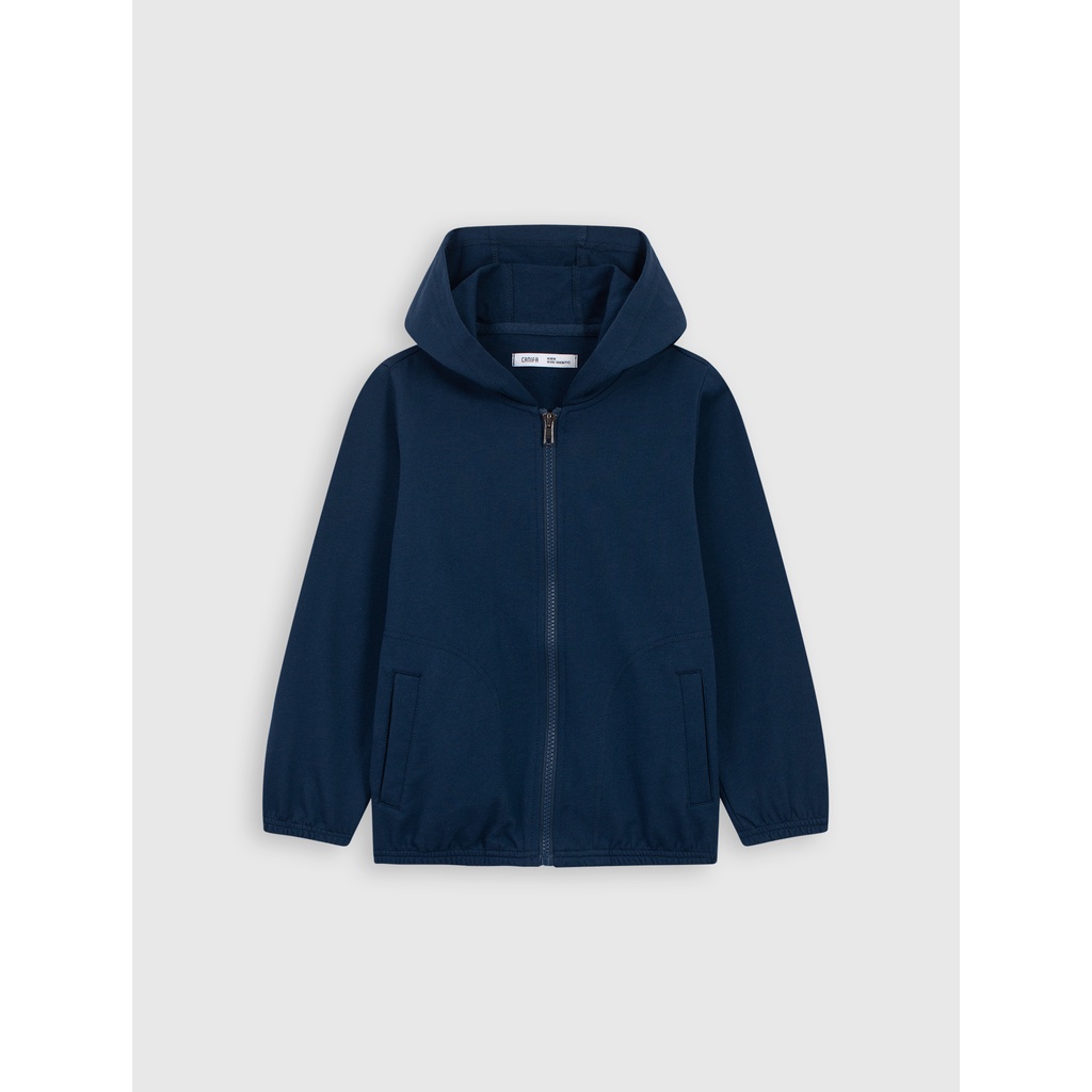 Áo khoác nỉ unisex trẻ em CANIFA có mũ dài tay bo gấu kéo khóa 3OT22W005