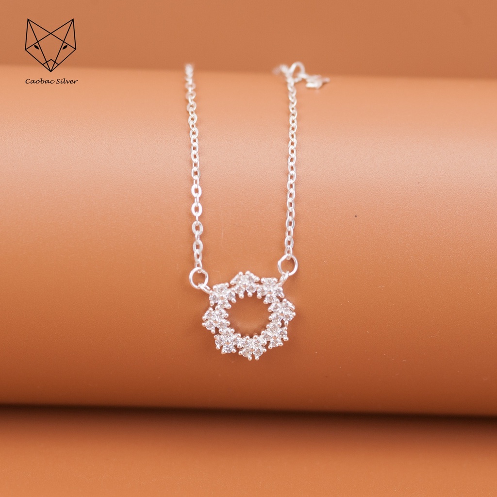 Dây Chuyền Bạc Ta Cao Cấp CaoBac Silver Tròn Rỗng Hàng Hoa Đính Đá Lấp Lánh Thanh Lịch, Tinh Tế Dành Cho Bạn Gái