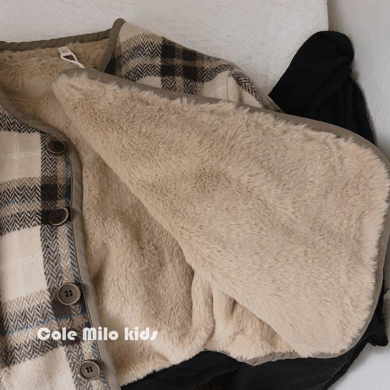 Áo Khoác Len Cotton Lót Lông Cừu Dáng Rộng Họa Tiết Kẻ Sọc Phong Cách Hàn Quốc Thời Trang Thu Đông Mới Cho Bé Trai Và Gái