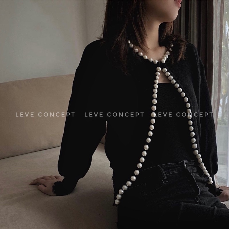 Leve Concept - Áo khoác len dày viền ngọc trai cao cấp