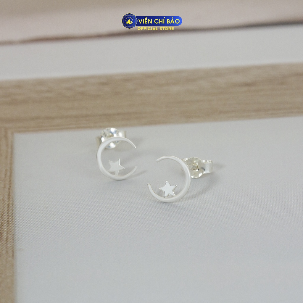 Bông tai bạc nữ trăng sao chất liệu bạc S925 thương hiệu Viễn Chí Bảo E023