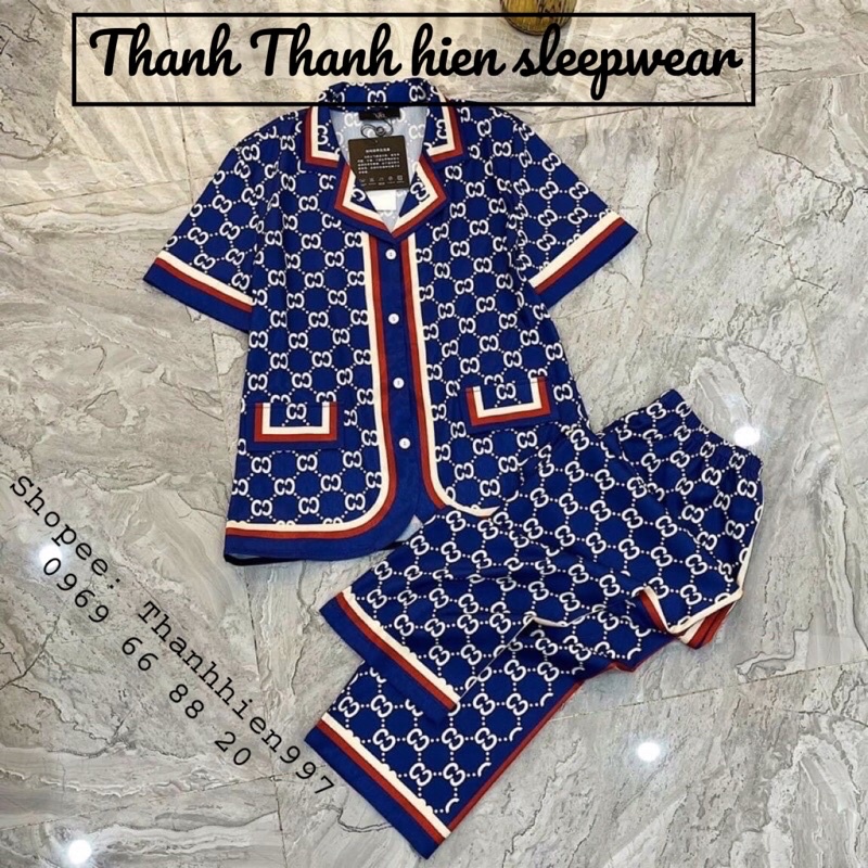 PIJAMA LỤA XƯỚC TÔ CHÂU XANH GU - XÌ HAI TÚI E008