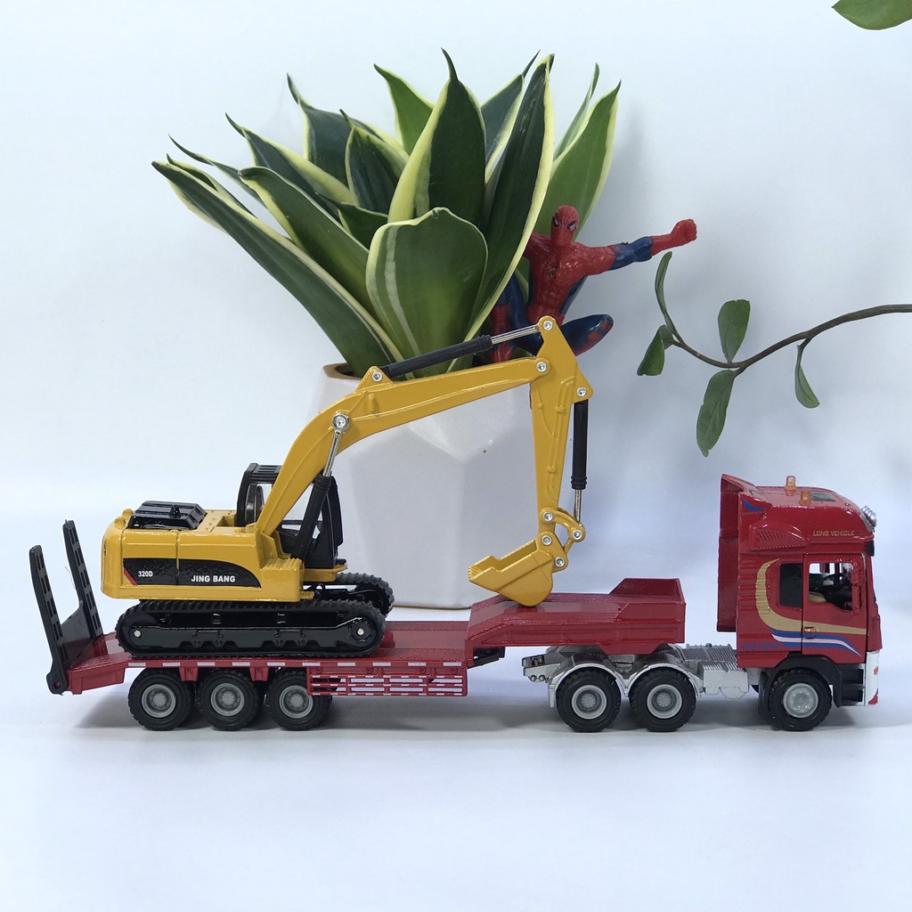 Mô hình xe đầu kéo chở máy xúc đào tỷ lệ 1:50 bằng kim loại