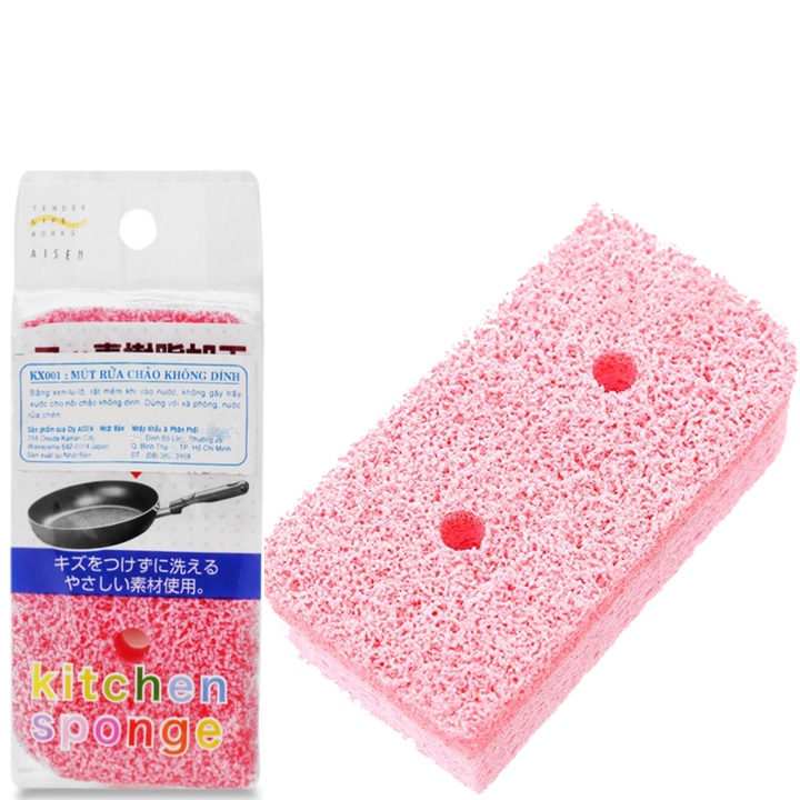 Mút rửa chuyên dùng cho chảo Không dính 2 lớp Aisen Nhật Bản KX001 mềm mại, kháng khuẩn, bền bỉ