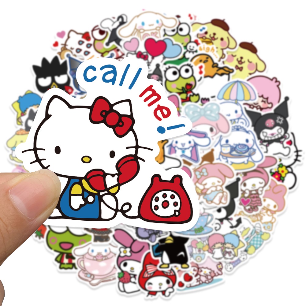 Bộ 50 Miếng Dán Hoạt Hình Kuromi Melody Jade Guigou Dễ Thương Chống Thấm Nước Trang Trí Cốc / Nón Bảo Hiểm