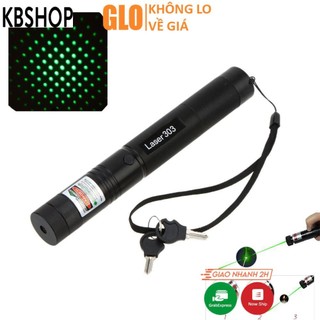 Đèn pin laser 303 ánh sáng xanh lá hoặc đỏ chiếu xa cực mạnh, kèm phụ kiện chiếu sao vạn hoa dùng pin sạc