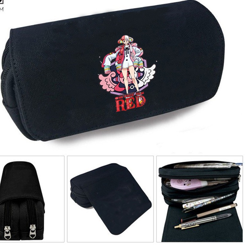 Hộp bút vải canvas khóa trắng in hình One Piece Film Red ver Băng Nhóm anime chibi đi học tiện lợi
