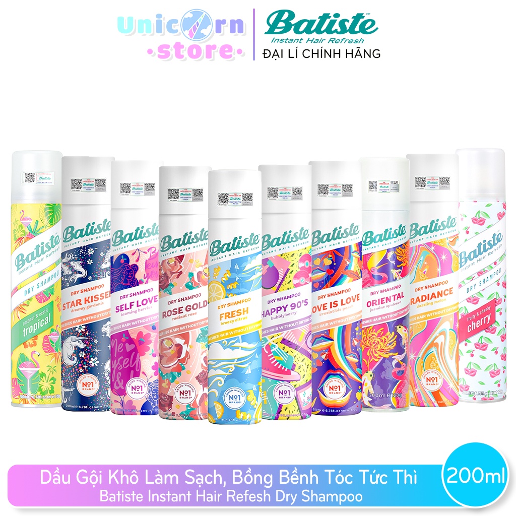 Dầu Gội Khô Làm Sạch, Bồng Bềnh Tóc Tức Thì Batiste Dry Shampoo 200ml