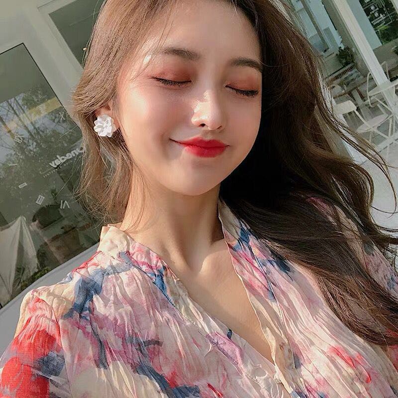 Khuyên Tai Nữ Thiết Kế Hình Hoa Trà Tiểu Thư Phong Cách Hàn quốc