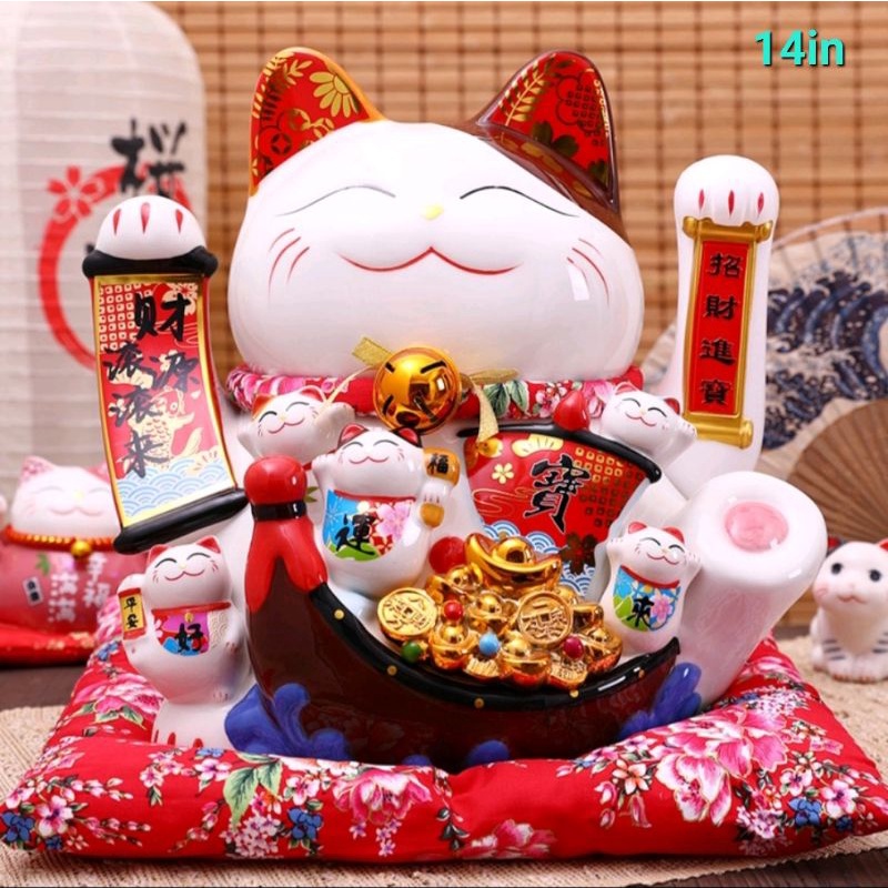 Mèo Thần Tài Vẫy Tay May Mắn size Đại 35cm Chất Liệu Gốm Sứ Cao Cấp -Đồ Thờ Tâm Linh