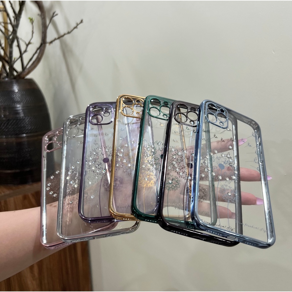 Ốp Hoa Đá Bồ Công Anh Mạ Viền Màu cho Iphone 7 8 plus 11 12 13 pro max 14 14 pro max phukienbaohan