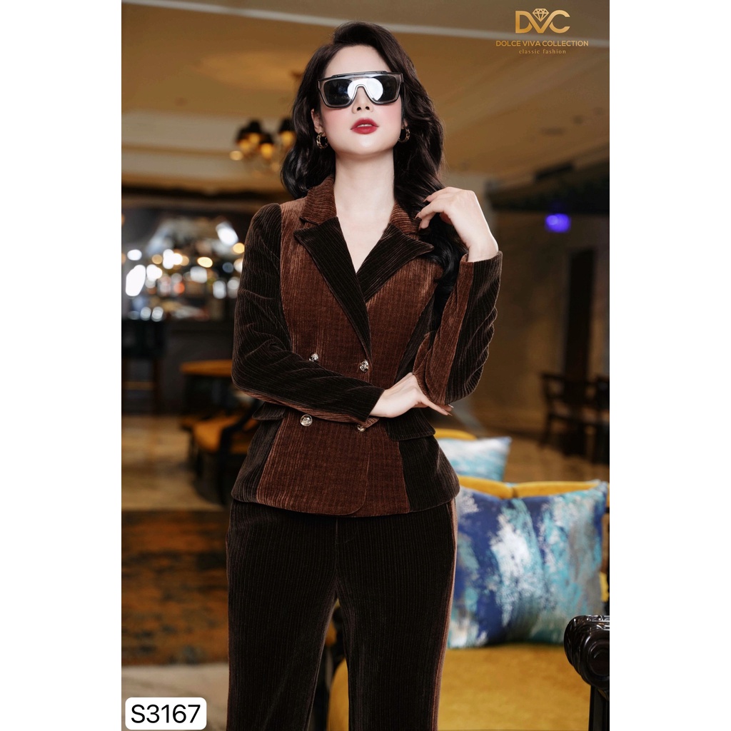 Set bộ nữ kiểu vest công sở chất nhung gân mịn cao cấp S3167- DVC