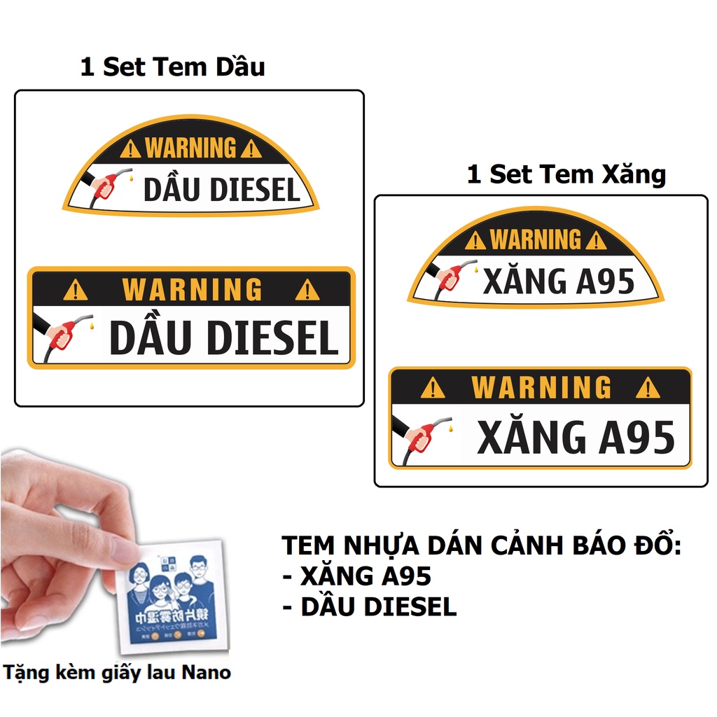 Tem Nhựa - Taky, Dán Cảnh Báo Đổ Dầu Diesel - Đổ Xăng Cho Xe Ôtô, An Toàn, Tiện Dụng Khi Đổ Xăng, Tránh Nhầm Lẫn. 9100