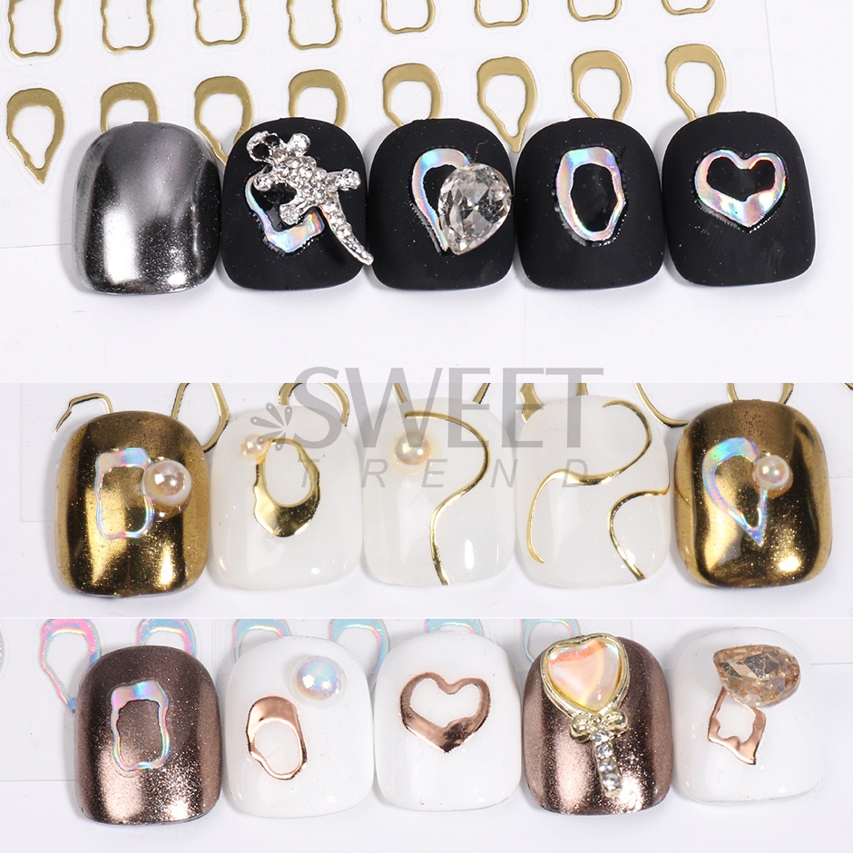 Miếng dán trang trí móng tay 3D STZPRONAIL bằng kim loại mạ vàng họa tiết đá cẩm thạch thiết kế thời trang