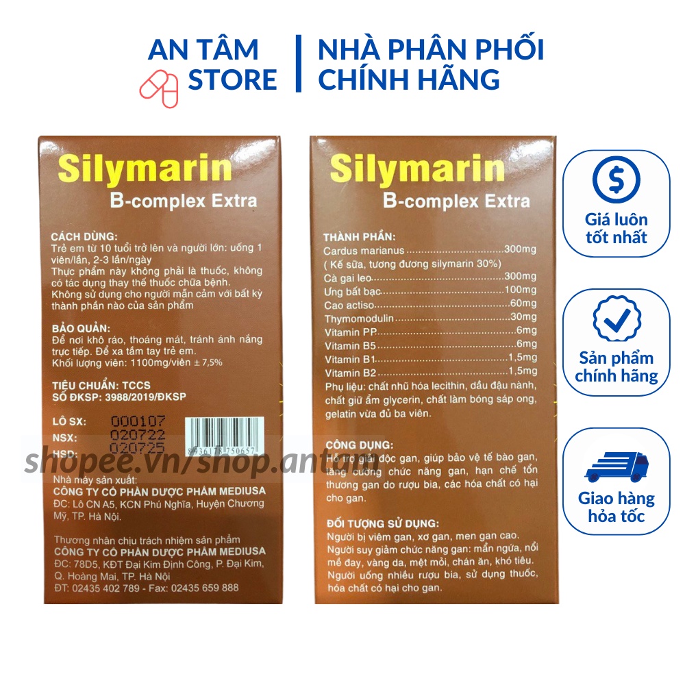 Viên bổ gan Silymarin B Complex Extra giúp mát gan, lợi mật