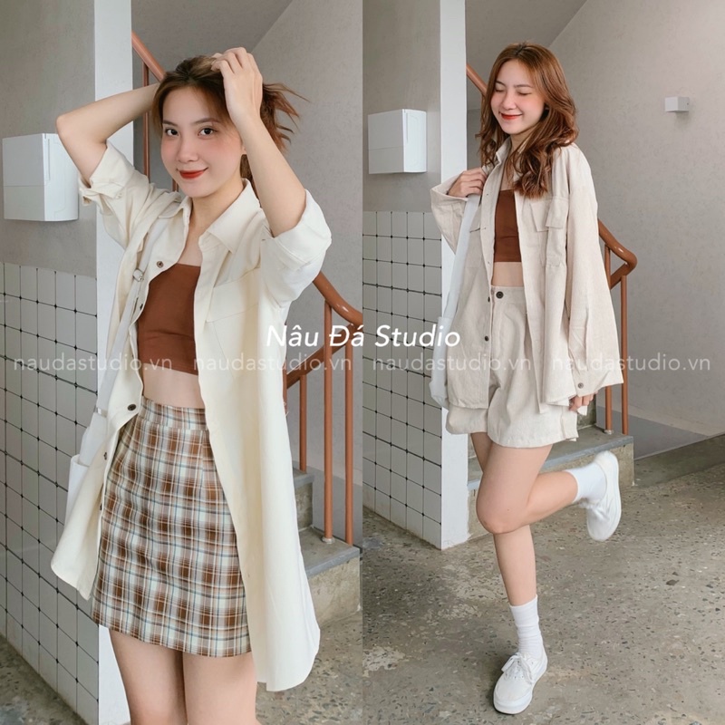 ÁO CROPTOP DÂY MÚT NGỰC  - NÂU ĐÁ STUDIO.