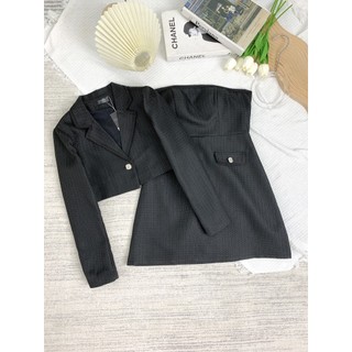 Set đầm áo khoác, set dạ nữ kèm áo khoác croptop phong cách trẻ trung hiện đại hàng cao cấp