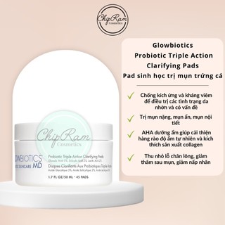 Pads làm sạch tẩy da chết giảm bít tắc dày sừng kiểm soát bã nhờn triple action clarifying pads level 2 glowbiotics 45 m