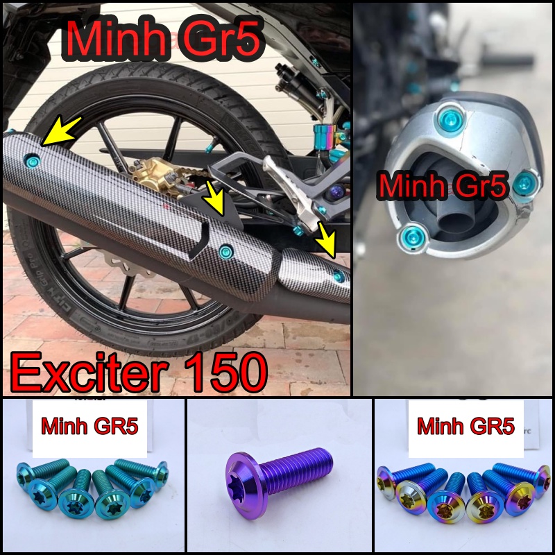 Ốc Titan GR5 Ốp pô, Chụp Đuôi bô Exciter 150 (Ốc dàn áo Ex150)