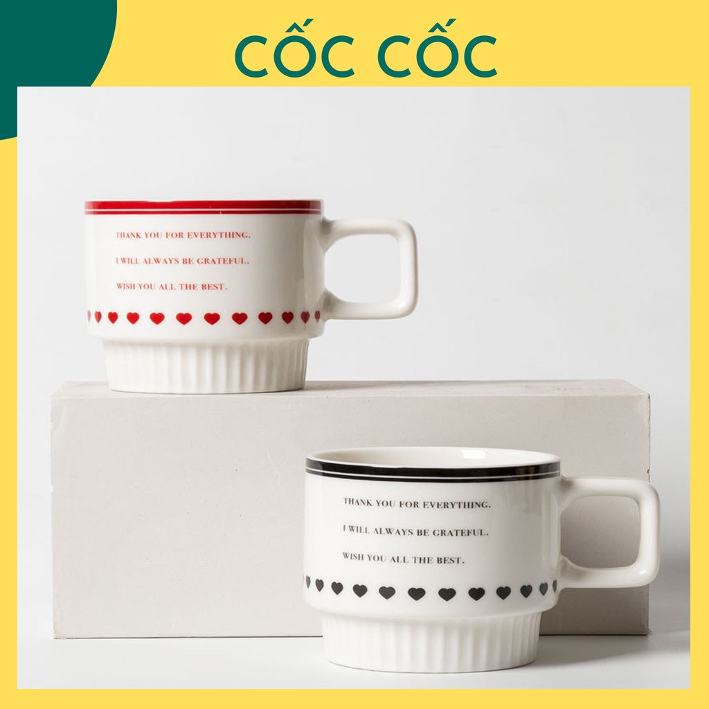 Ly sứ 2 màu họa tiết trái tim Little Love phong cách Bắc Âu dung tích 320ml dùng đựng trà, cafe, nước uống-Cốc Cốc