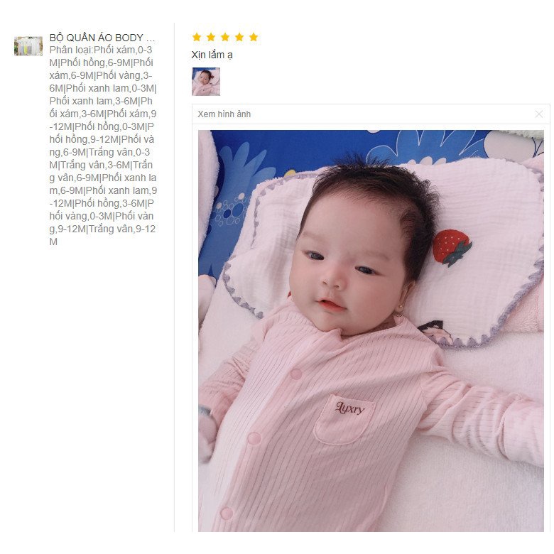 Body liền thân chất liệu vải sợi tre nhà Luxry cho bé từ sơ sinh đến 12 tháng