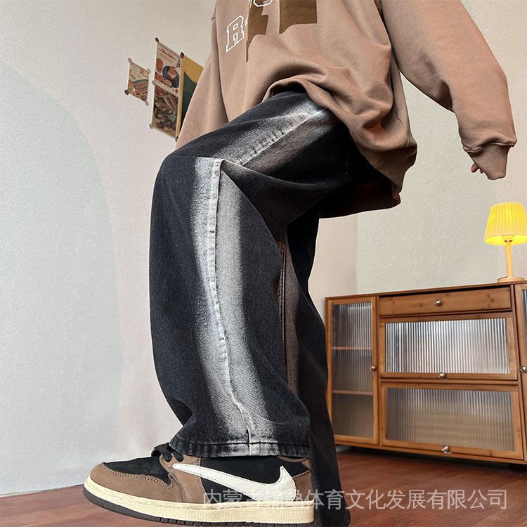 Quần Jean Nhuộm Màu Loang Ống Rộng Phong Cách Retro Đường Phố Hong Kong Cho Nam Và Nữ