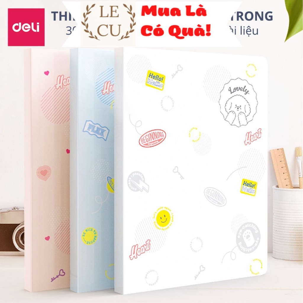 File lá học sinh A4 Deli - 30/40 lá - Xanh dương/Hồng/Trắng - 1 chiếc - 72493 / 72494 .