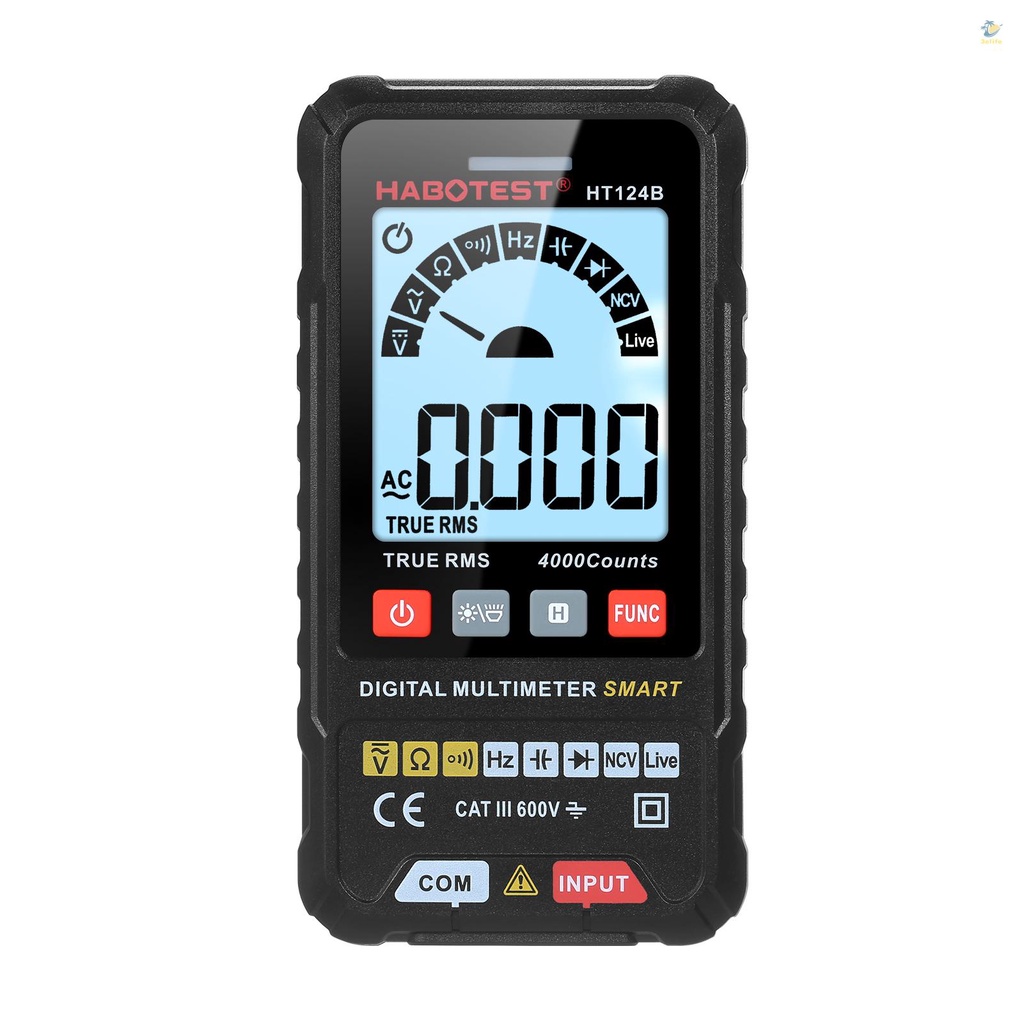 Đồng Hồ Vạn Năng Thông Minh HT124B Đếm 4000 True RMS Tự Động Với Màn Hình LCD Nền 600V AC DC