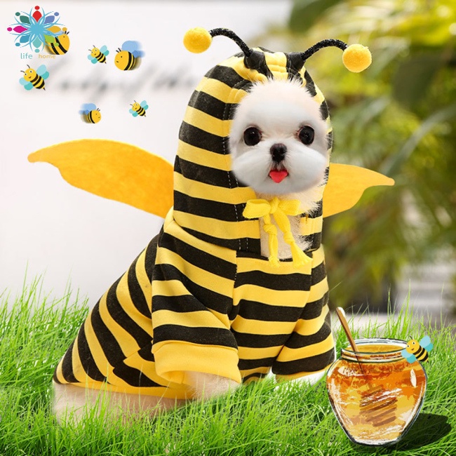 Áo Khoác Nỉ Giữ Ấm Có Mũ Trùm Họa Tiết Ong Hoạt Hình Dành Cho Thú Cưng Cỡ Nhỏ / Vừa / Lớn
