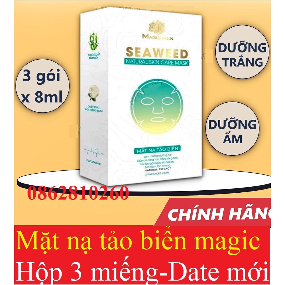 MẶT NẠ TẢO BIỂN MAGIC SKIN MẪU MỚI( hộp 3 gói ),Cấy trắng da tảo biển tươi siêu mịn siêu trắng [  CHÍNH HÃNG MAGICSKIN ]