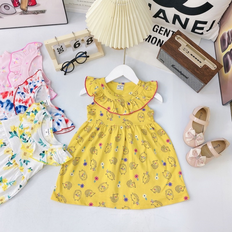 Váy thun cotton bèo cổ VNXK bé gái