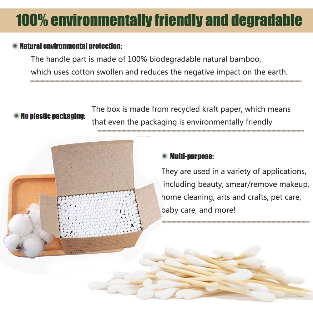 Set 200 Tăm Bông Bằng Cotton Tre Tự Nhiên Dùng Một Lần Đa Ứng Dụng