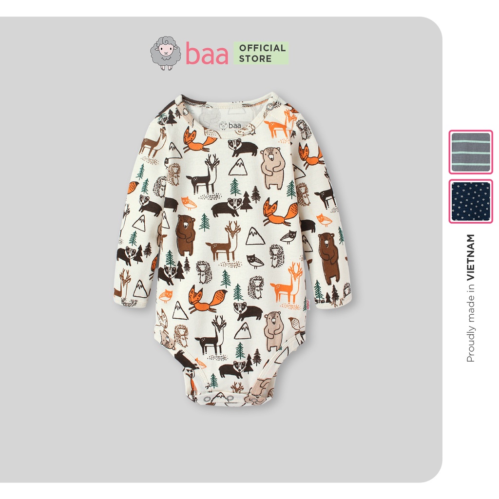 Bộ body dài tay cho em bé, bodysuit cài bên cho bé trai bé gái từ 0 tháng - 12 tháng Baa Baby - BN-BD08N-01