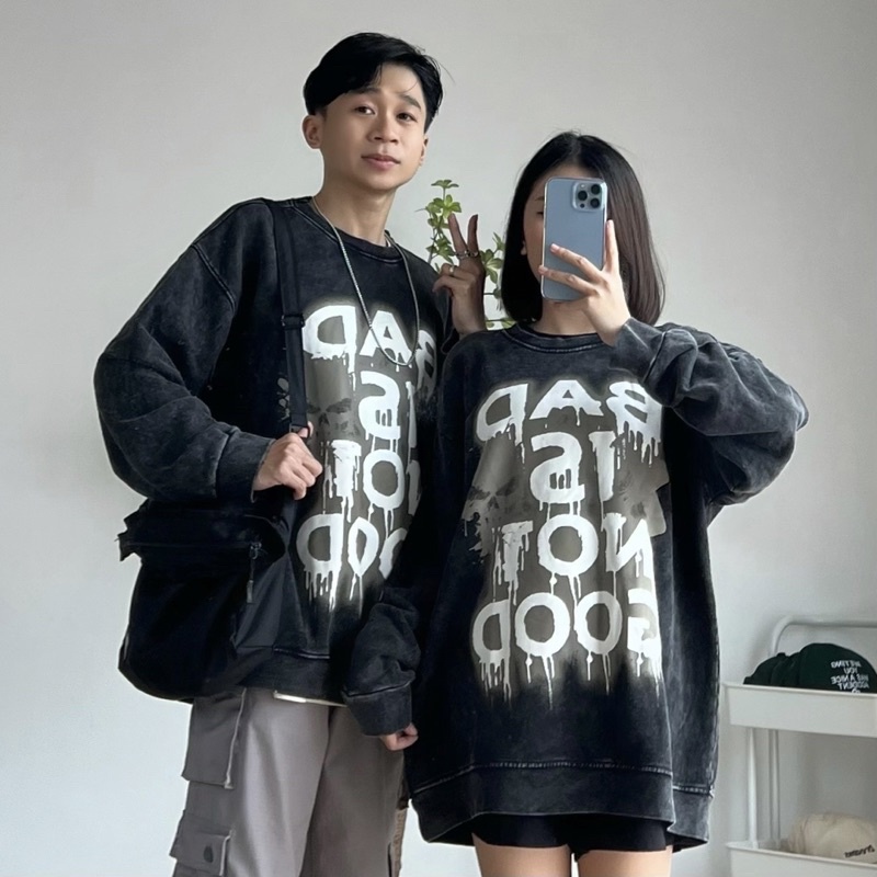 Áo Sweater nỉ chân cua loang xám BAD form rộng nam nữ_SSSTore | BigBuy360 - bigbuy360.vn