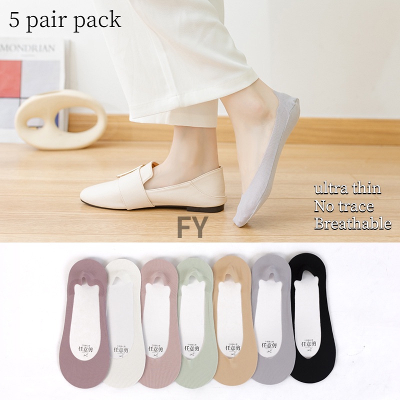 Set 5 Đôi Vớ Thuyền Bằng Lụa silicone Chống Trượt Dành Cho Nữ