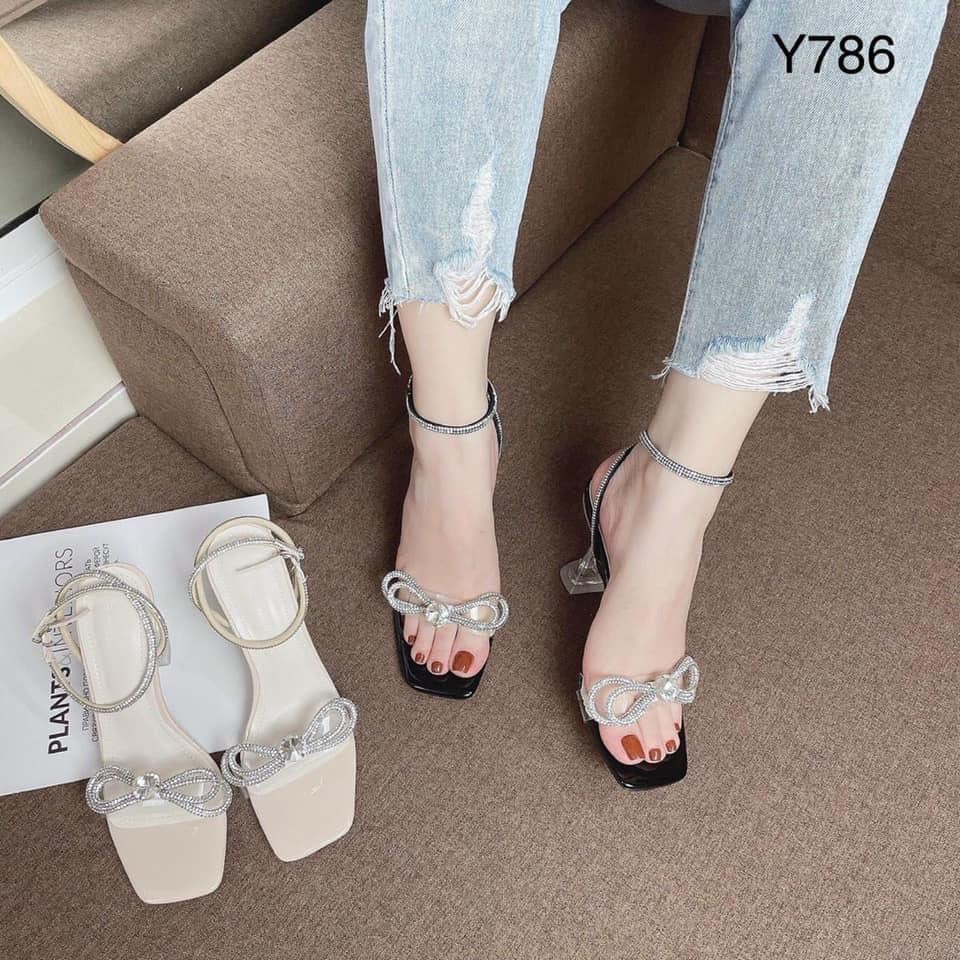 Guốc sandal quai triong gắn nơ gót ly 9 phân bigsize SD034