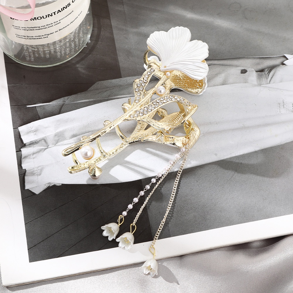 Kẹp Tóc Đính Đá Ngọc Trai Và Nơ Bằng Kim Loại Thời Trang Hàn Quốc