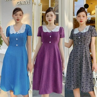 ĐẦM XÒE THIẾT KẾ CỔ REN TRẮNG - YB221111