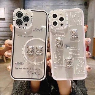 Ốp Điện Thoại TPU Trong Suốt Họa Tiết Gấu Mạ Màu Bạc Kiểu Hàn Quốc Cho iPhone 14 12 11 Pro Max 13 13Pro Max 14Plus