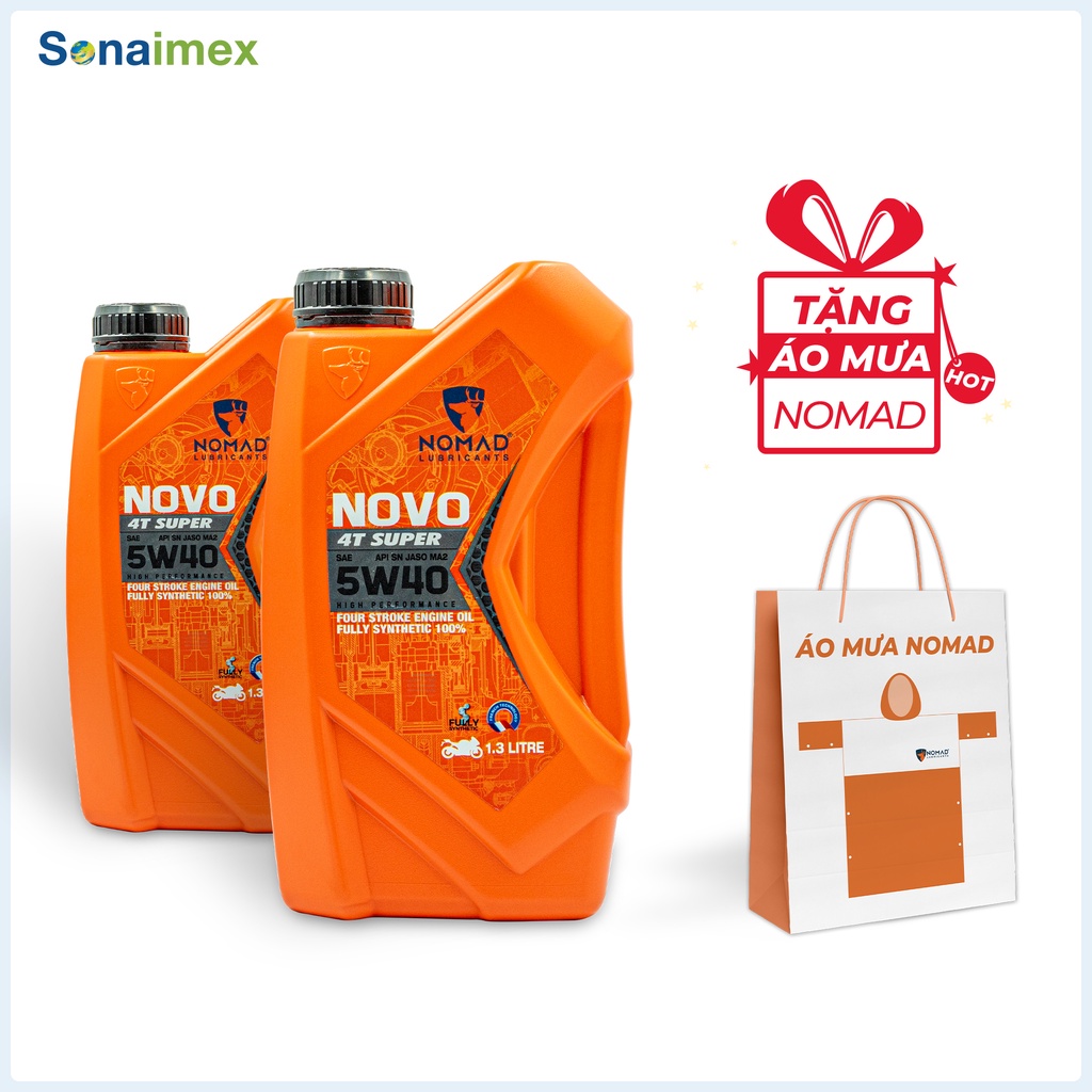 Combo 2 Chai Nhớt Xe Côn Tay NOMAD 1.3L - SAE 5W40 - API SN - Nhớt Tổng hợp toàn phần 100%