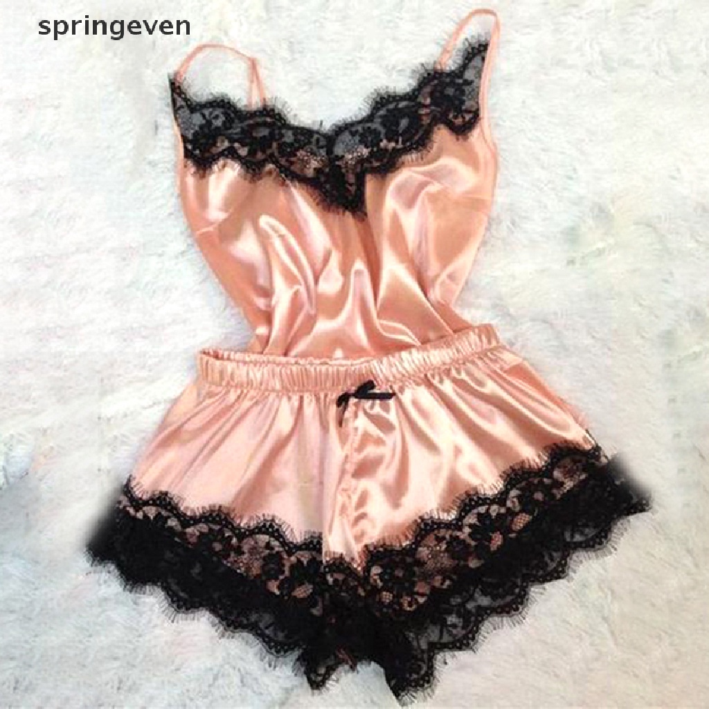 Bộ Đồ Ngủ Hai Dây Viền Ren Sa Tanh Gợi Cảm Cho Nữ