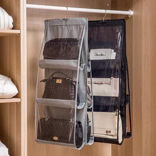 Túi Treo Đựng Bảo Quản Giỏ Sách 6 Ngăn 3 Tầng Đựng Đồ Tránh Bụi, Có Móc Treo Xoay 360 Độ, Treo Tường