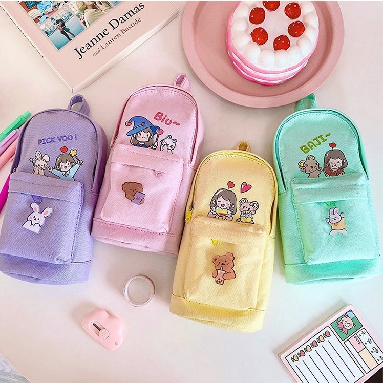 Hộp Bút Vải Nhiều Ngăn Dễ Thương Có Khóa Kéo