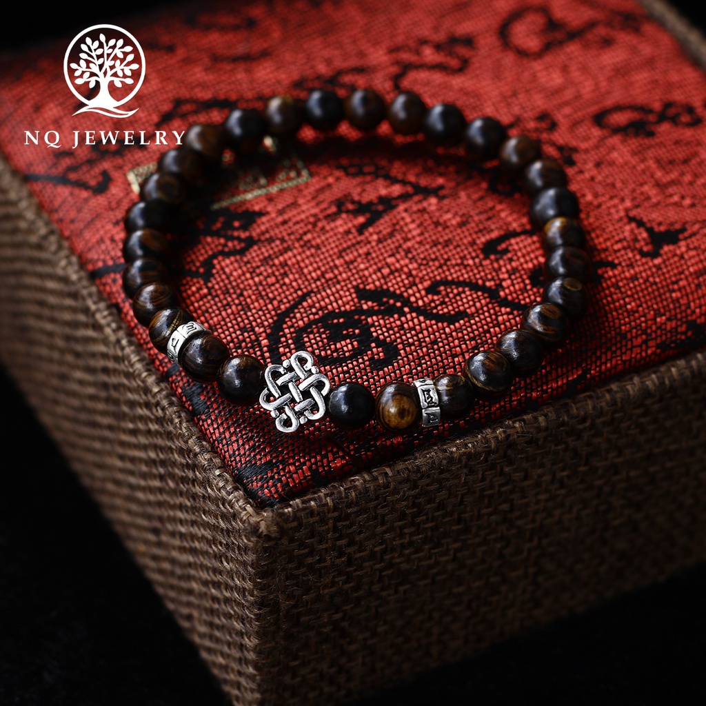 Bòng trầm sánh tròn 6mm phối charm bạc nút thắt đồng tâm - NQ Jewelry