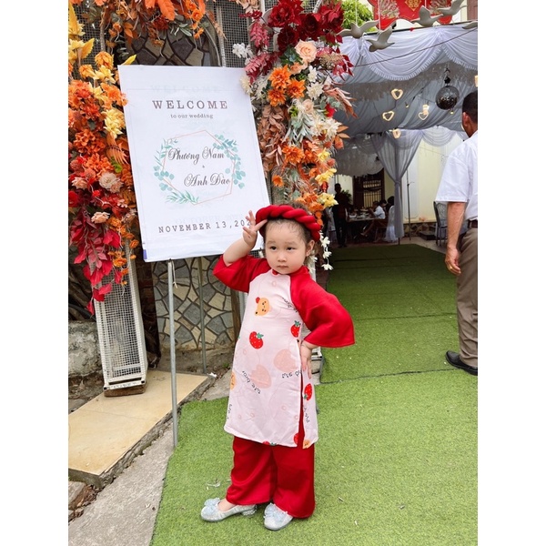 Set áo dài kèm mấn cho bé đỏ